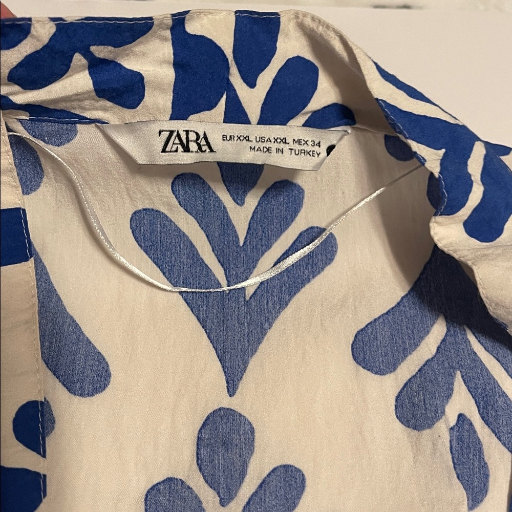 Zara Blue Floral Print Cream Dress - Picture 2 of 3